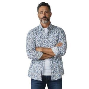 English Laundry Mens XL L/S Dress Shirt Floral Blue White Cotton